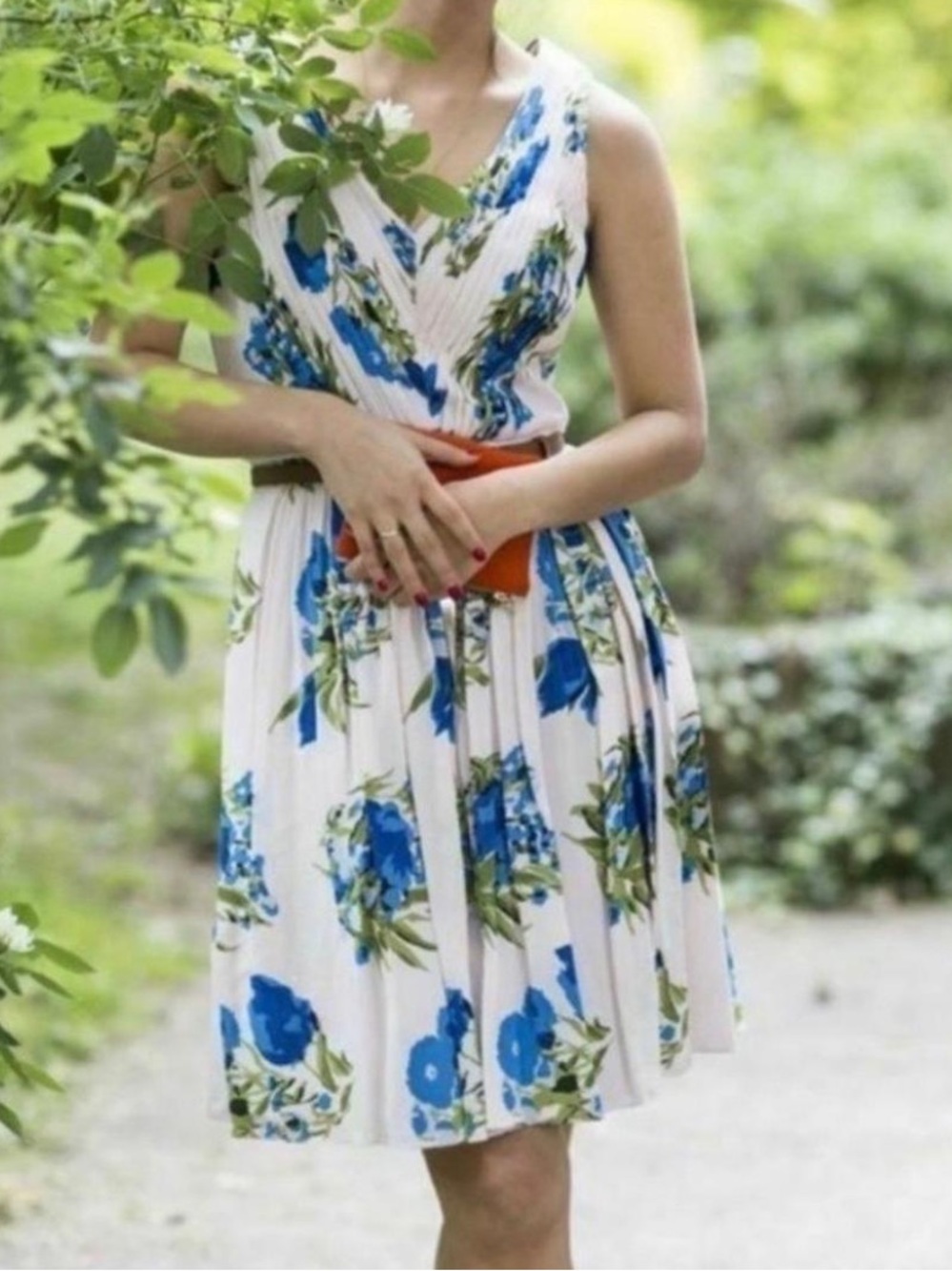 Boden White Dress with Blue & Green Floral Print